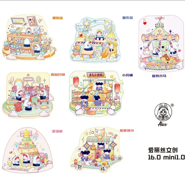DIY mininature Scene Sticker Alice Mini Vol. 1 Convenience Store Dessert Time Christmas Tree Concert Herbal Pharmacy New Year Market Carousel Mini Vol. 1 All in - M 1