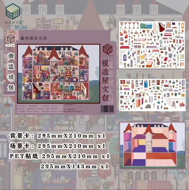 DIY mininature Scene Sticker Vista Hive Vol. 1 Mole’s Home Afternoon Art Studio Mountain City Food Market Quiet Castle - L 6