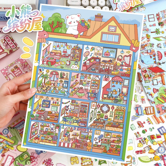 DIY mininature Scene Sticker YiLan Vol. 129 Cubicle Series Bear Color House Cute Game Room - L 2