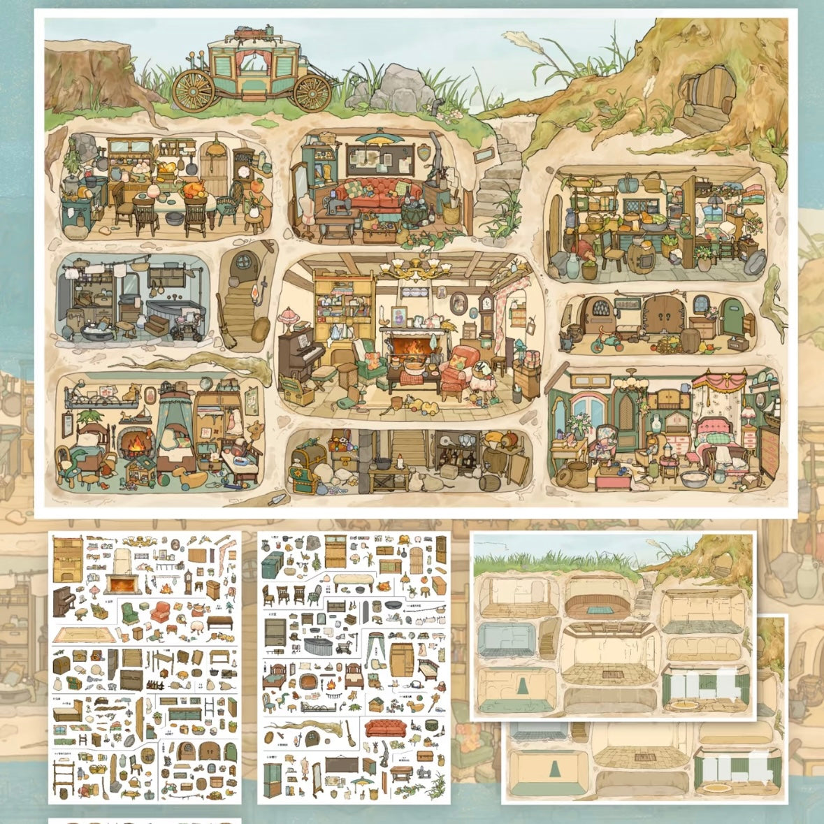 DIY miniature Scene Sticker Fengshihuanxi Fengshihuanxi Vol. 1 Warm Winter Rabbit Den + Hedgehog Tailor Shop / Earl Retford's House - L 5