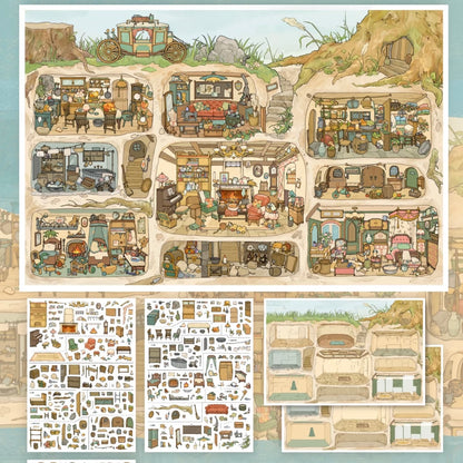 DIY miniature Scene Sticker Fengshihuanxi Fengshihuanxi Vol. 1 Warm Winter Rabbit Den + Hedgehog Tailor Shop / Earl Retford's House - L 5