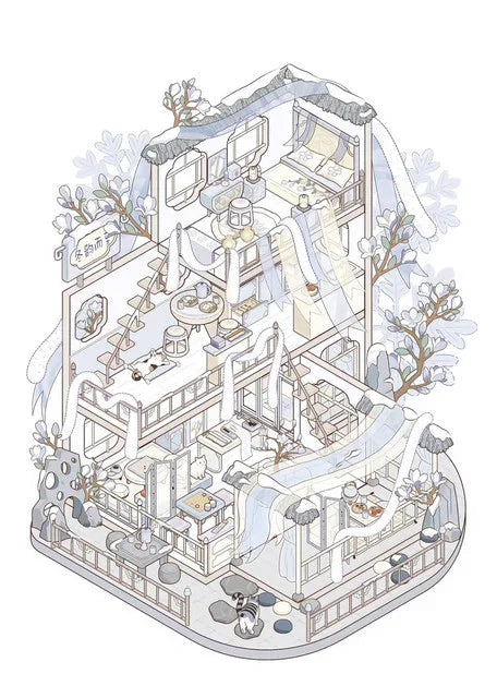 DIY mininature Scene Sticker BUZHENGJING Vol. 2 New Chinese Style Series Snow-Awaiting Pavilion Laurel Moon Mansion - L 1
