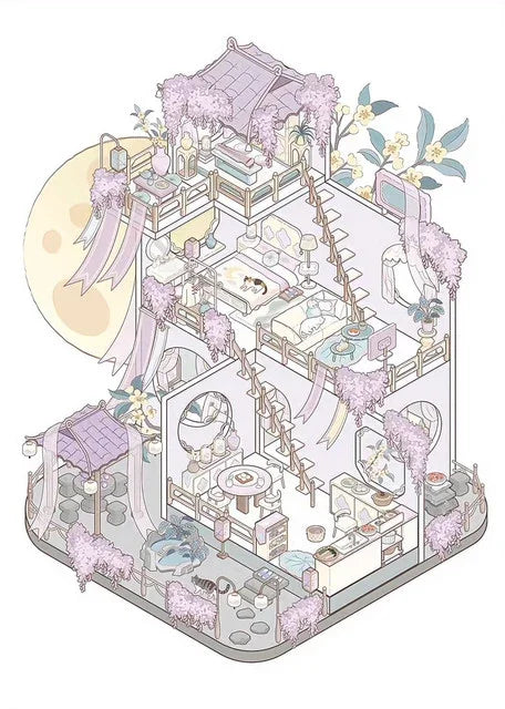DIY mininature Scene Sticker BUZHENGJING Vol. 2 New Chinese Style Series Snow-Awaiting Pavilion Laurel Moon Mansion - L 2