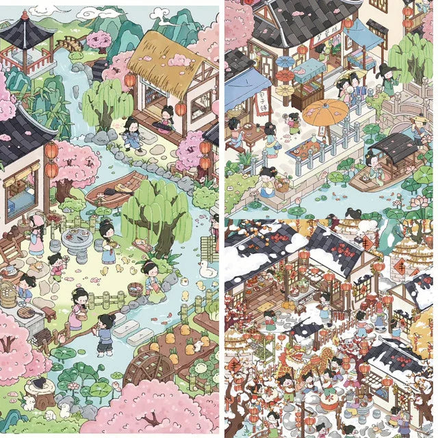 DIY mininature Scene Sticker BUZHENGJING Vol. 4 Jiangnan Series Dreaming of Peach Blossom Land Jiangnan in Painting Peaceful Year Arrival - L 1