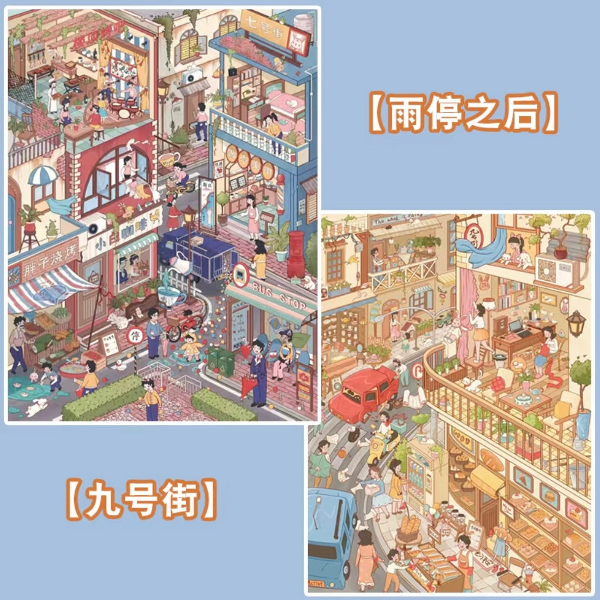 DIY mininature Scene Sticker CHARME Vol. 4 Riverside Street Orchard Farm Community Life Street Utopia in the Ruins Ninth Street Slow Living Town Neighbors in the Alley After the Rain - L 4