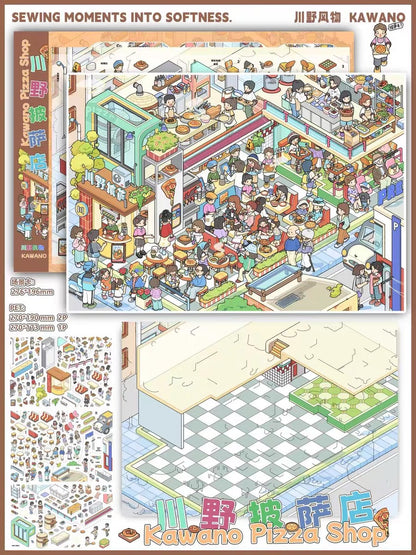 DIY mininature Scene Sticker Kawano Vol. 4 Cloud Handicraft Studio Kawano Pizza Shop Stroll around the food court - XL 5