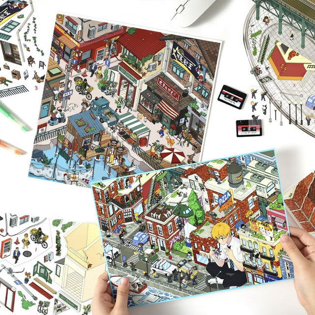 DIY mininature Scene Sticker Chao You Vol. 6(Special Oil) Street Giant Town Celebration Fishing Town - L 3