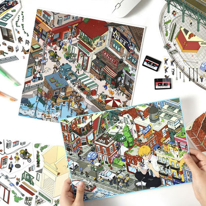 DIY mininature Scene Sticker Chao You Vol. 6(Special Oil) Street Giant Town Celebration Fishing Town - L 3