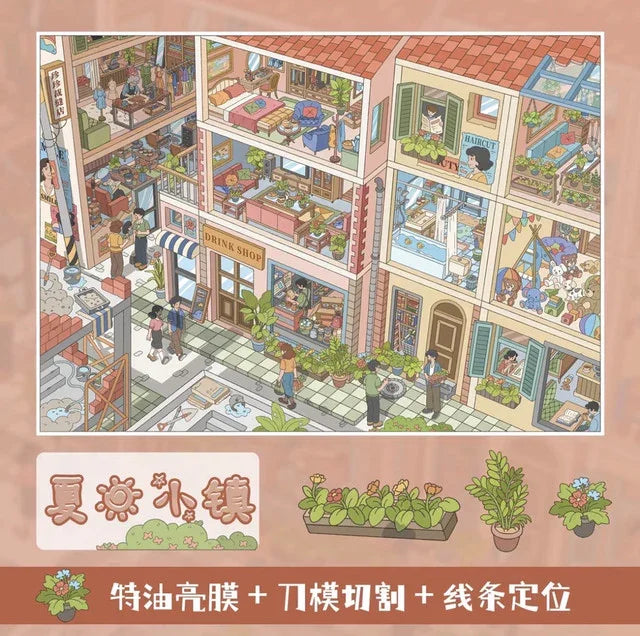 DIY mininature Scene Sticker Chao You Vol. 8(Special Oil) The Princess and the Dwarfs Butterfly Cottage Summer Town Spring in a Small Town Waterside Town - L 4