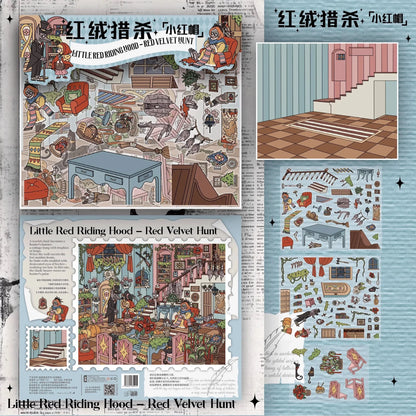DIY mininature Scene Sticker DA MAI LUOLUO Vol. 7 Dark Fairy Tale Crimson Velvet Hunt Caged Sparrow Frosted Remains Phantom in the Water Mirror - L 2