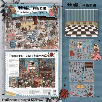 DIY mininature Scene Sticker DA MAI LUOLUO Vol. 7 Dark Fairy Tale Crimson Velvet Hunt Caged Sparrow Frosted Remains Phantom in the Water Mirror - L 5