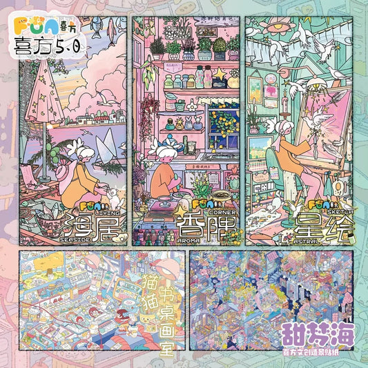 DIY mininature Scene Sticker FULFUL Vol. 5 Cat Desk Studio Sweet Dream Sea Star Sketch + Fragrant Corner + Sea Residence - L 1