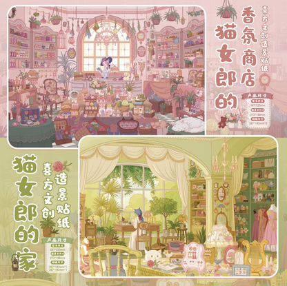 DIY miniature Scene Sticker FULFUL Vol. 7 Cat Girl's Home Cat Girl's Fragrance Shop Floating Island Goods Weekend Country Market - L 2