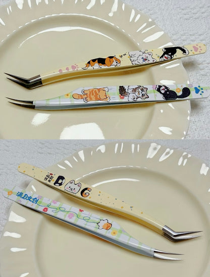 DIY miniature Scene Sticker Fullmoon Tweezers - Cats and Dogs Puppy Angled Tip Tweezers Kitty Curved Tip Tweezers - S 1
