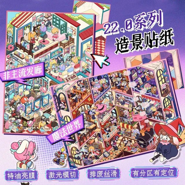 DIY mininature Scene Sticker Fairytales On Paper Vol. 22 Alternative Hair Salon + Magic World - L 1
