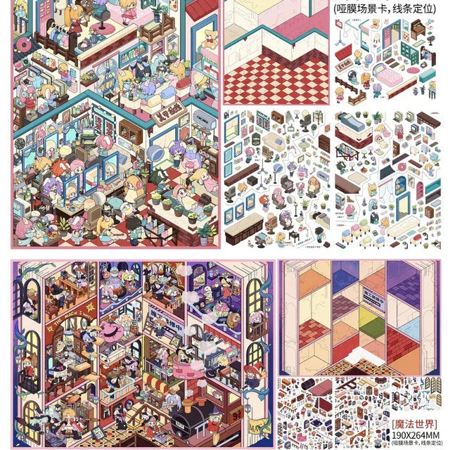 DIY mininature Scene Sticker Fairytales On Paper Vol. 22 Alternative Hair Salon + Magic World - L 4