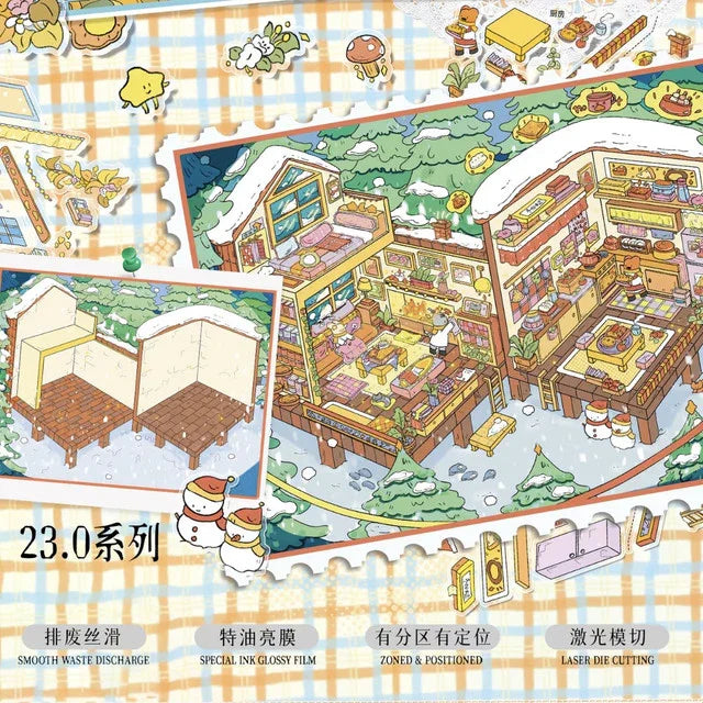 DIY mininature Scene Sticker Fairytales On Paper Vol. 23 Winter Cabin + Autumn Cottage - L 2
