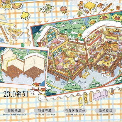 DIY mininature Scene Sticker Fairytales On Paper Vol. 23 Winter Cabin + Autumn Cottage - L 2