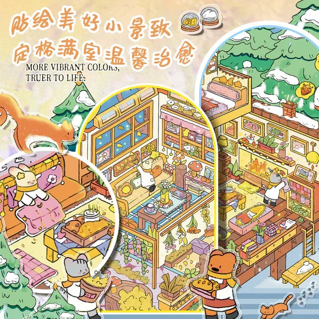 DIY mininature Scene Sticker Fairytales On Paper Vol. 23 Winter Cabin + Autumn Cottage - L 4