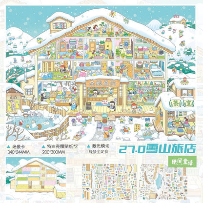 DIY mininature Scene Sticker Fairytales On Paper Vol. 27 Mouse Home Mouse Dairy Shop Snow Mountain Inn - XL 2