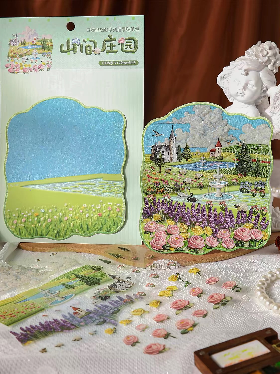 DIY miniature Scene Sticker KETCHUP Girl KETCHUP Girl Journey Amidst Embroidery Series Grassland Village Seaside town Mountain Estate Small-town street scene - M 1