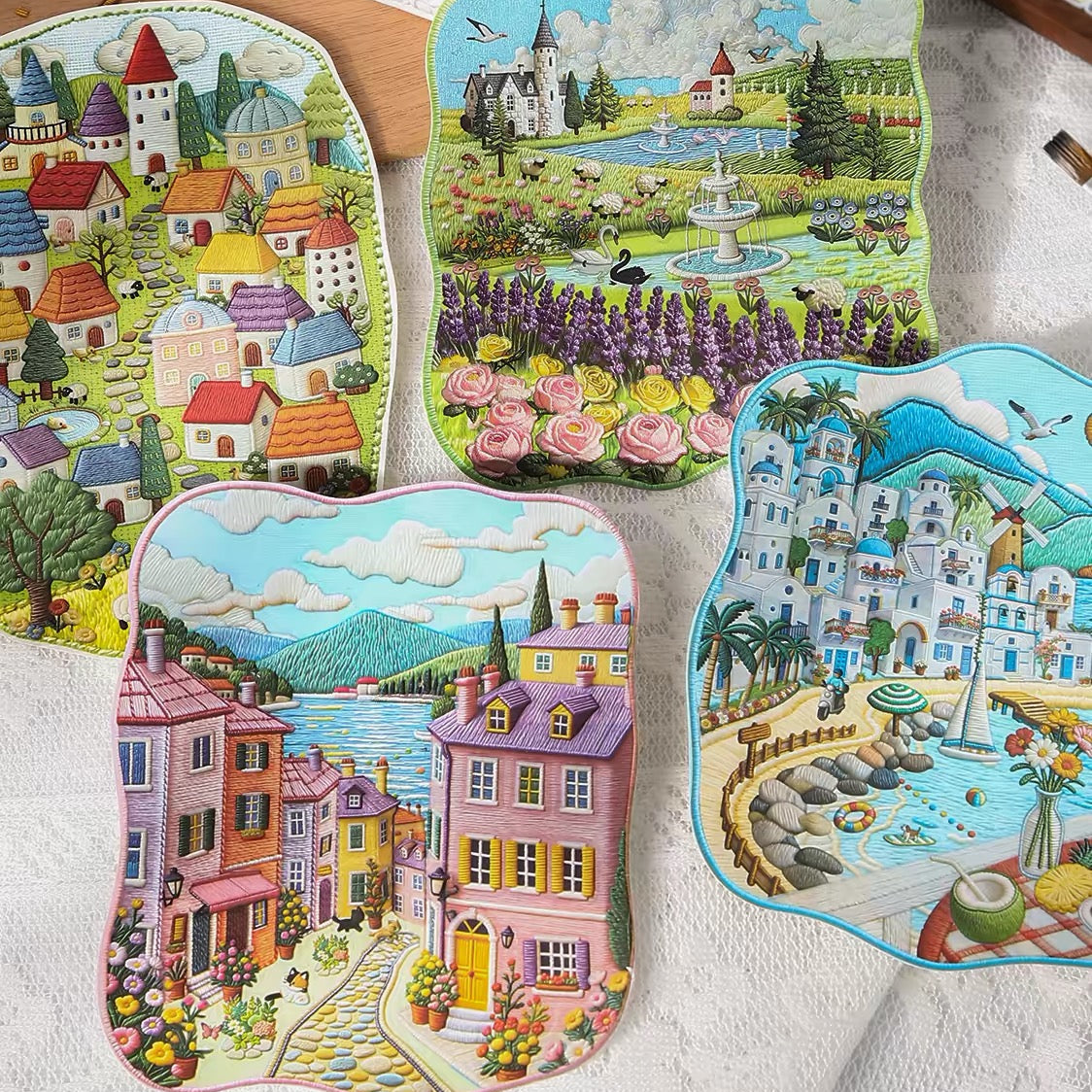 DIY miniature Scene Sticker KETCHUP Girl KETCHUP Girl Journey Amidst Embroidery Series Grassland Village Seaside town Mountain Estate Small-town street scene - M 5