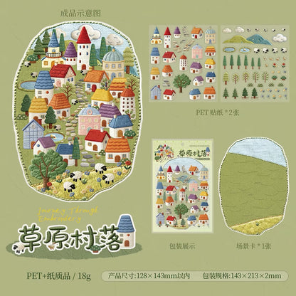 KETCHUP Girl Journey Amidst Embroidery Series Grassland Village Seaside town Mountain Estate Small-town street scene - M