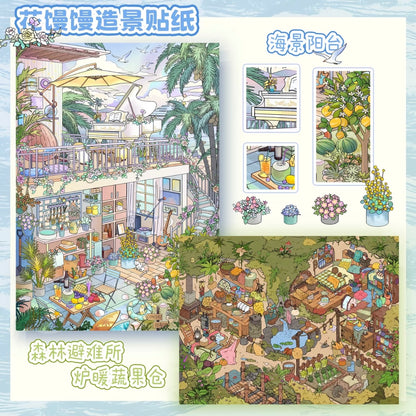 DIY mininature Scene Sticker Hua Man Man Vol. 2 Forest Shelter Seaview Apartment Welcome to Bay Hotel Streetfront Cubicle - L 1
