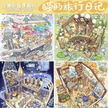 DIY mininature Scene Sticker HuanXiongYu Vol. 5 Cat Travel Diary Series Lily of the Valley Inn Astrologer’s Academy Goblin’s Kitchen Pigment Merchant’s Mobile Shop - L 1