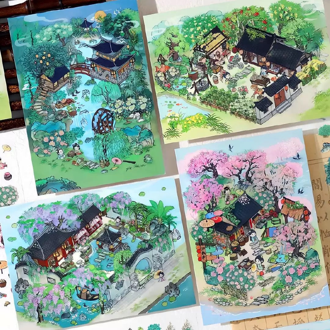 DIY miniature Scene Sticker Infeel.me Cozy Room Series Vol. 4 Return to the Fields Peach Garden Court Lakeside Villa Creekside Retreat - M 1