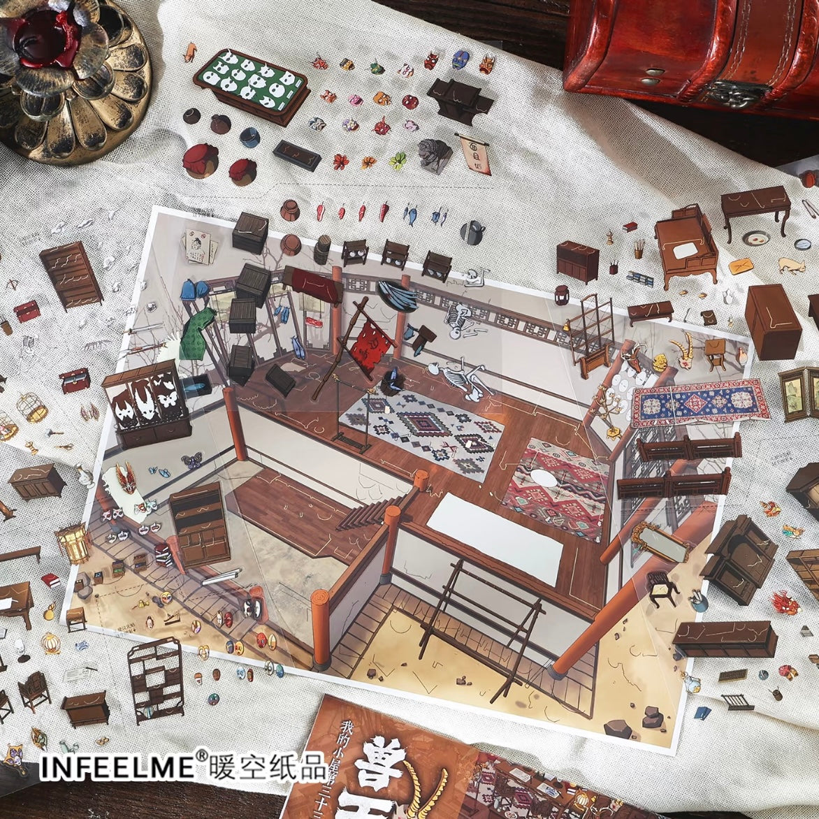 DIY mininature Scene Sticker Infeel.me Cozy Room Series Vol. 33 Beast-Mask Craftsman Peking Opera Troupe Master - L 9