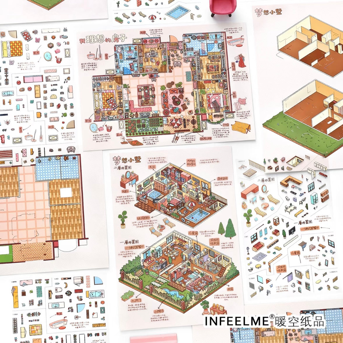 DIY mininature Scene Sticker Infeel.me Cozy Room Series Vol. 37 Ideal Home Dream Villa - L 1