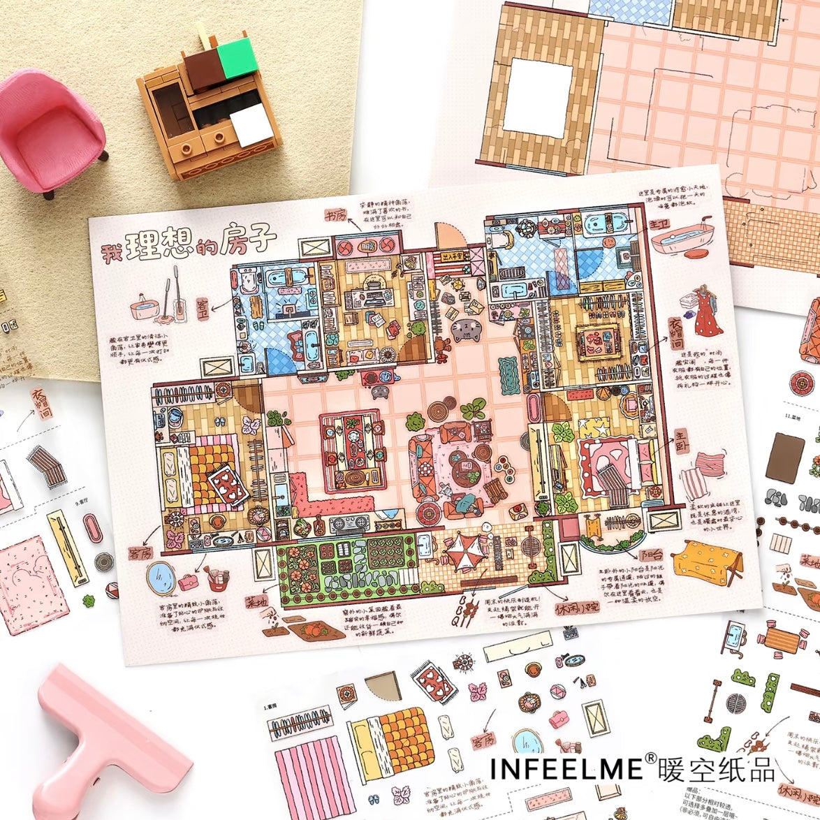 DIY mininature Scene Sticker Infeel.me Cozy Room Series Vol. 37 Ideal Home Dream Villa - L 6