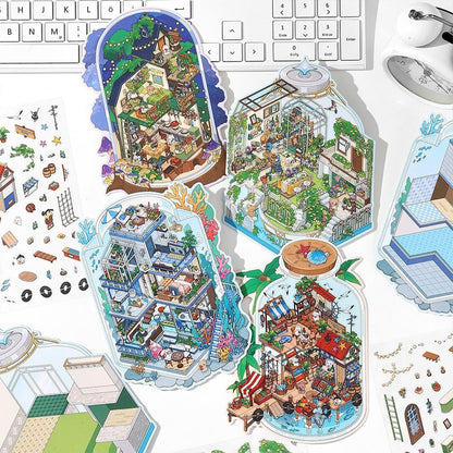 DIY miniature Scene Sticker Infeel.me Boutique series Vol. 9 Garden Restaurant Deep Sea Outpost Starry Sky Inn Seaside Market - M 1