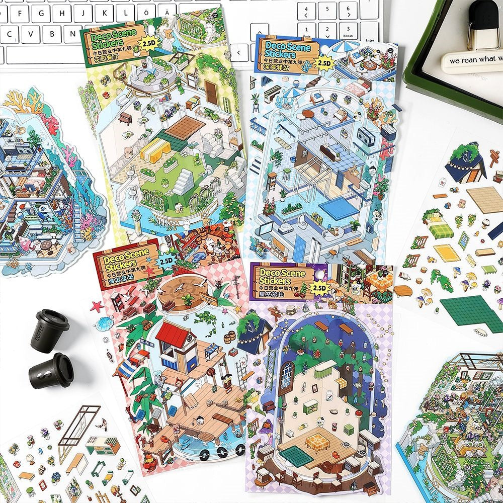 DIY miniature Scene Sticker Infeel.me Boutique series Vol. 9 Garden Restaurant Deep Sea Outpost Starry Sky Inn Seaside Market - M 3