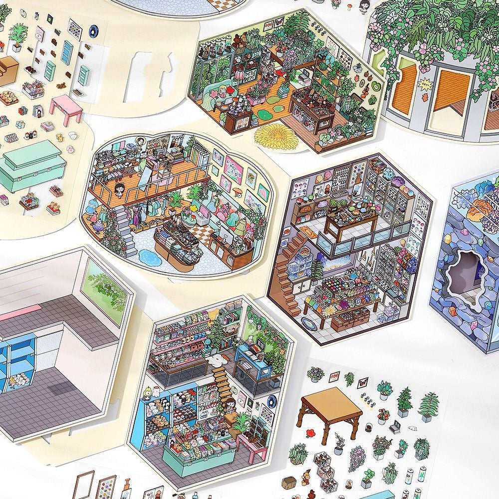 DIY miniature Scene Sticker Infeel.me Boutique Series Vol. 18 Greenery Café Tailor Shop Dollhouse Stone Color Lab - L 2
