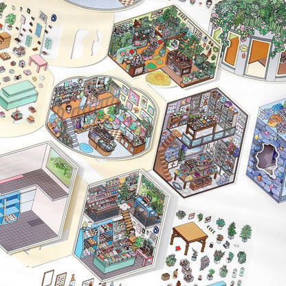 DIY miniature Scene Sticker Infeel.me Boutique Series Vol. 18 Greenery Café Tailor Shop Dollhouse Stone Color Lab - L 2