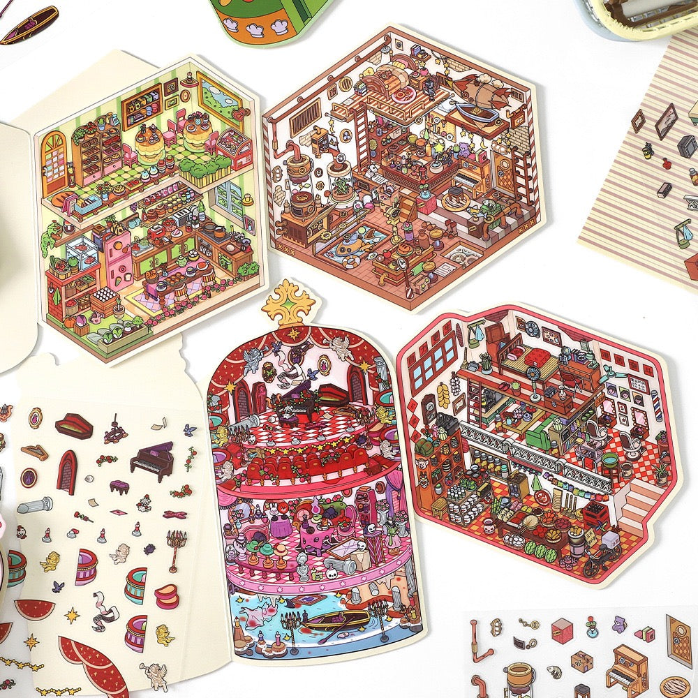 DIY miniature Scene Sticker Infeel.me Boutique Series Vol. 19 Space Express Supply Co-op Venice Theater Grandma’s Kitchen - L 1