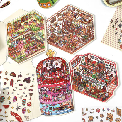 DIY miniature Scene Sticker Infeel.me Boutique Series Vol. 19 Space Express Supply Co-op Venice Theater Grandma’s Kitchen - L 1