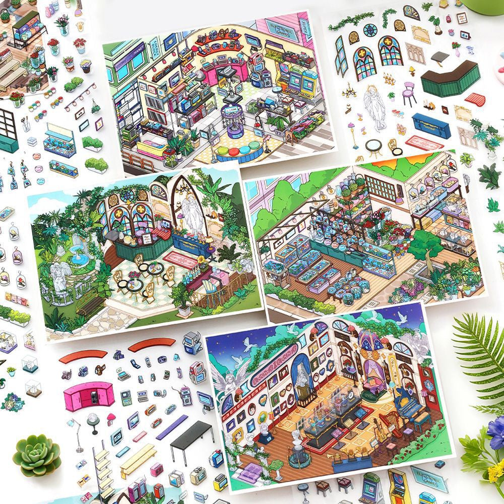 DIY miniature Scene Sticker Infeel.me Boutique Series Vol. 28 Art Exhibition Courtyard Café Electronics City Flower & Bird Market - M 1