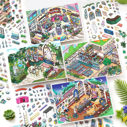 DIY miniature Scene Sticker Infeel.me Boutique Series Vol. 28 Art Exhibition Courtyard Café Electronics City Flower & Bird Market - M 1