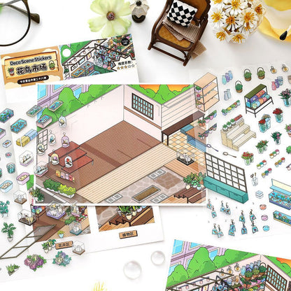 DIY miniature Scene Sticker Infeel.me Boutique Series Vol. 28 Art Exhibition Courtyard Café Electronics City Flower & Bird Market - M 4