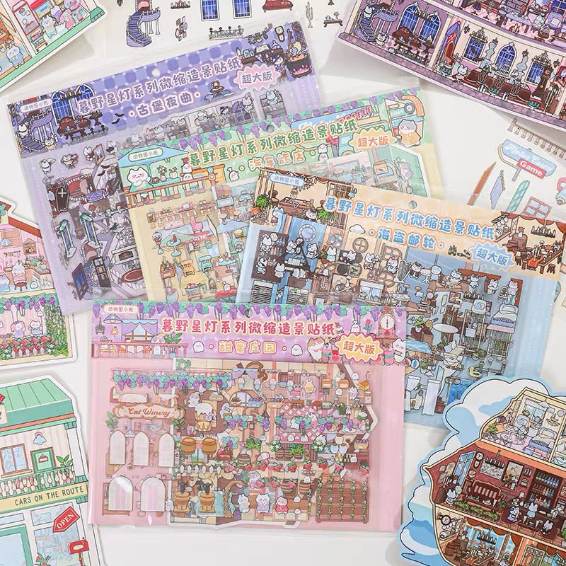 DIY miniature Scene Sticker ZHIJI Starlit Wilderness Cubicles Castle Nocturne Roadside Motel Sweet Manor Pirate Cruise - L 1