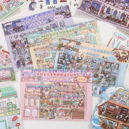 DIY miniature Scene Sticker ZHIJI Starlit Wilderness Cubicles Castle Nocturne Roadside Motel Sweet Manor Pirate Cruise - L 1