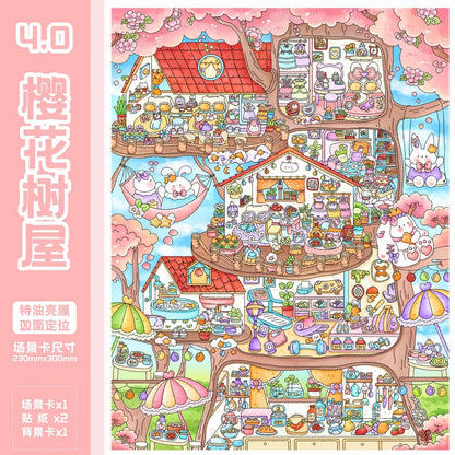 DIY mininature Scene Sticker JHYG Vol. 4 Sakura Treehouse Fishing Diary + Jungle Island - L 1