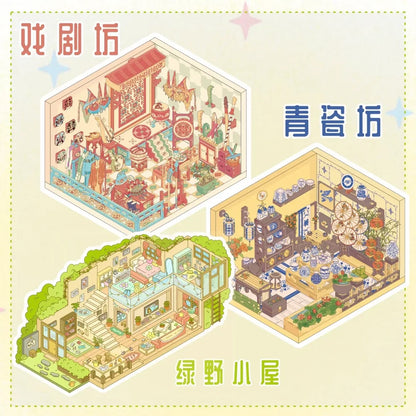 DIY mininature Scene Sticker Lemon Drops Vol. 6 Snow Country Hot Spring Autumn Breeze Cottage Green Field Cabin Theatre Workshop Celadon Workshop Theatre + Celadon Workshop - L 2