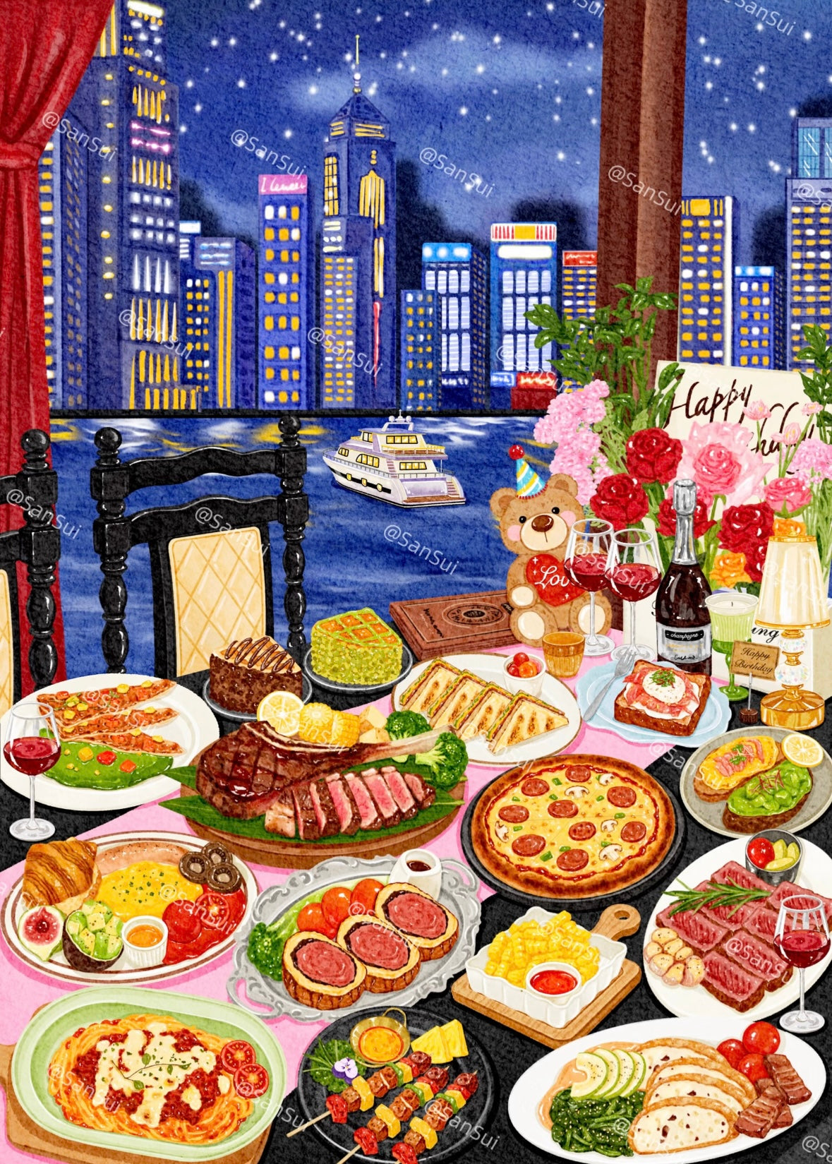 DIY miniature Scene Sticker LINGGAN BU MENG GE LINGGAN BU MENG GE Vol. 14 Food Series Japanese-Style Tavern Meat Lover's Feast Romantic Dinner A Table Full of Sweet Dreams - M 7