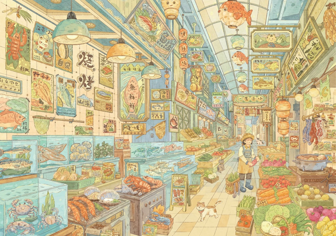 DIY miniature Scene Sticker Li Sheng Li Sheng Vol. 15 Food Court Snack Supermarket Stumbling into the Monster Food Street Elegant Study - L 5