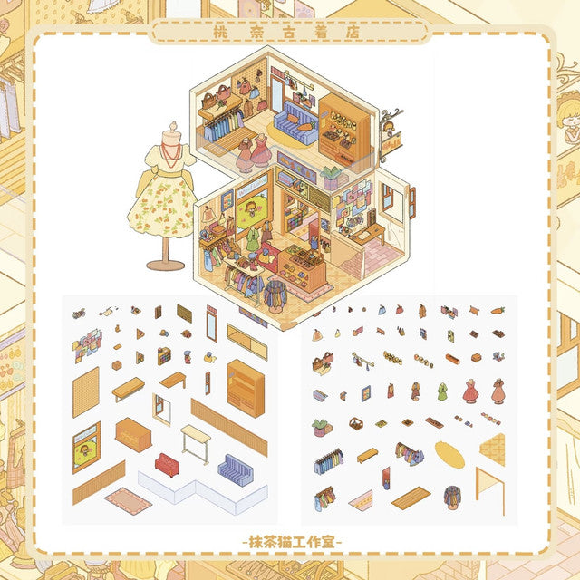 DIY mininature Scene Sticker MATCHA CAT Vol. 1 Peach Vintage Shop Timeless Record Store Wild Berry Selfie Studio - M 3