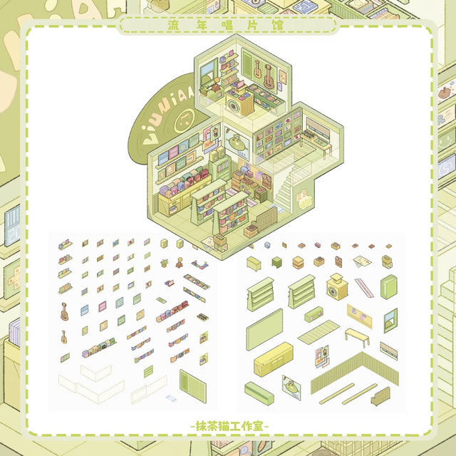 DIY mininature Scene Sticker MATCHA CAT Vol. 1 Peach Vintage Shop Timeless Record Store Wild Berry Selfie Studio - M 4